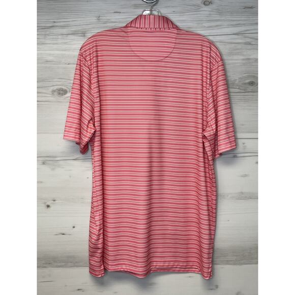 Greg Norman Polo Shirt Mens Large Pink White Striped PlayDry Golf Performance - Picture 10 of 10